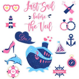 Oudain 16 Pcs Bachelorette Cruise Door Decorations Magnetic Cruise Ship Door Decorations Nautical Last Sail Before The Veil Bachelorette Decorations Magnetic Bachelorette Stickers for Bride Fridge Car