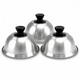 QWORK® Pack of 3 Burger Covers, Melting Dome, Stainless Steel, 16 x 10 cm, For Burger, Steak