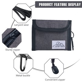 T.CONTACT Neck Wallet Lanyard Wallet with Zipper Coin Purse Card Holder for Men Women Boys Kids (Grey)