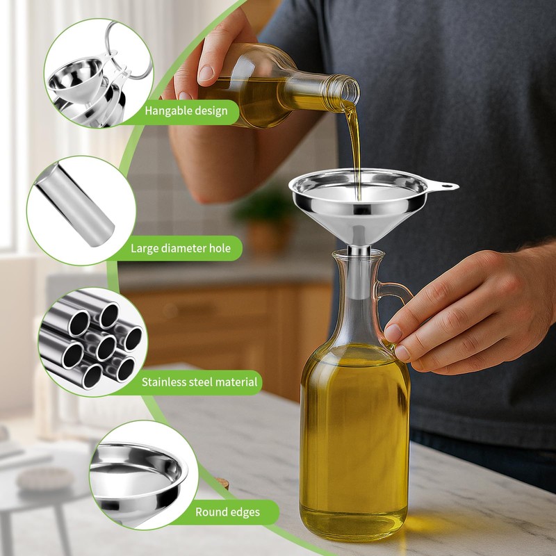 MOPUBZO Set of 3 Funnels Stainless Steel Set, Stackable Small