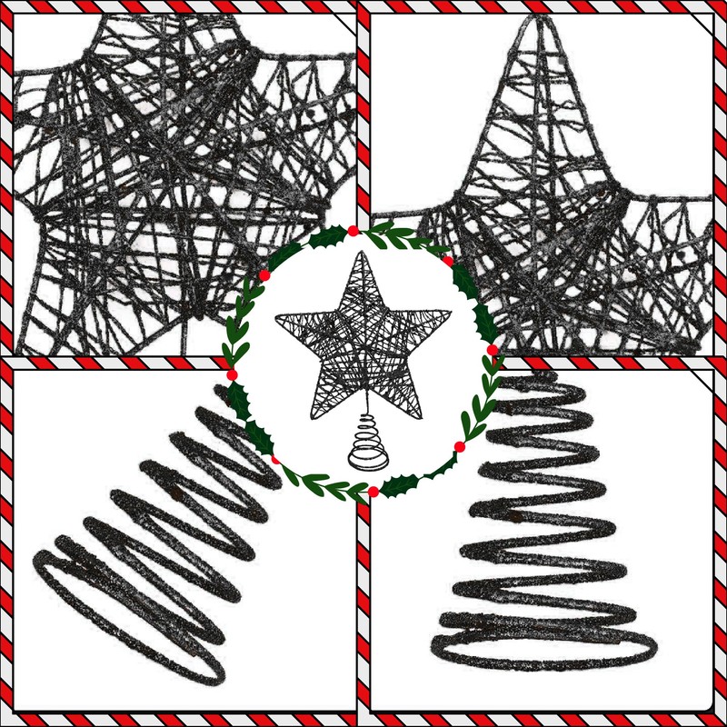 Christmas Tree Topper, Black Glitter Star for Christmas Tree, Christmas