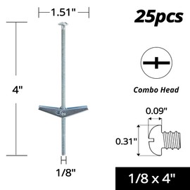 HASWARE Toggle Bolt Zinc Plated Steel and Wing Nut for Hanging Heavy Items on Drywall 1/8 x4 (25 Pack)