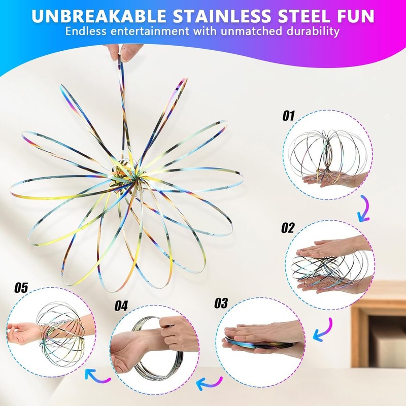 2pcs Flow Spinner Ring/Slinky Stainless Steel Loop Lasso/Magic Ring Game