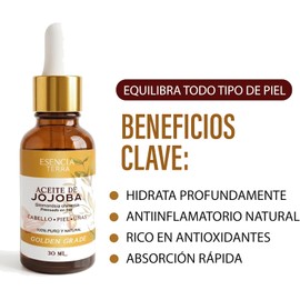 100% Aceite de Jojoba - Hidratante Natural para Cabello, Rostro, Uñas y Cutículas – No Obstruye los Poros, Prensado en Frío y de Rápida Absorción -100% Puro Golden Grade 30ml