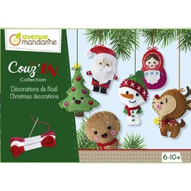 Avenue Mandarine - Ref KC062C - Creative Box - Mini Couz'in Christmas Decorations to Sew - Christmas Tree, Santa, Reindeer, Snowman & Gingerbread Man, Suitable for Ages 6-10+
