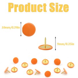 Hocansen Pack of 300 Thumbtacks 10 x 9 mm Round Push Pins Flat Creative Decorative Drawing Pins for Cork Wall, Office, Home Decoration (Orange)
