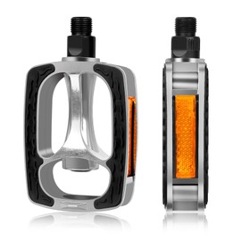 Bicycle Pedals, Bicycle Pedals with Reflective Strips, Aluminium Alloy Bicycle Pedals Set, Industrial Ball Bearings, 9/16 Inch Pedals for Road Bike, MTB, BMX, E-Bike