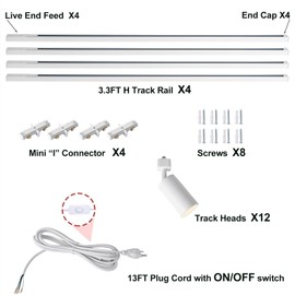 LRAEMXG Plug in Track Lighting with Power Cord, 8-Light GU10 Track Lighting Kit with 6.6FT H Type Track Lighting Rails, Modern Kitchen LED Track Lighting Fixtures Ceiling Spot Light, White (No Bulbs)