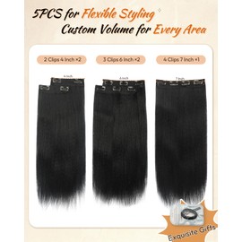 5PCS Yaki Straight Clip in Hair Extensions 14 Inch Natural Black 1B