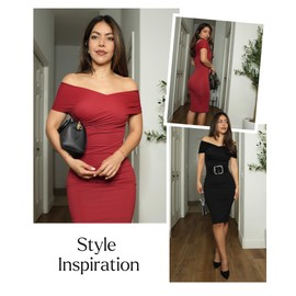 Popilush Off Shoulder Dresses for Women Cocktail Midi Dress Shapewear Tummy Control Wrap V Neck Formal Wedding Guest Dress Green