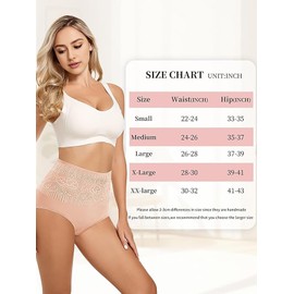 FancyTwig Women's Lace Trim High Waisted Cotton Underwear Full Coverage Ladies Panties Tummy Control Briefs 4 Pack (US, Alpha, Large, Regular, Regular, Green,Pink,Beige,Black)
