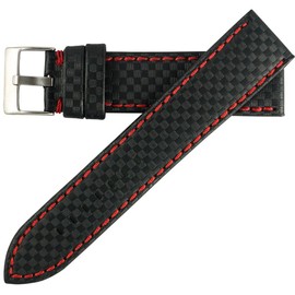 Hadley Roma Carbon Fiber Style 18mm Red Colored Stitching Watch Strap