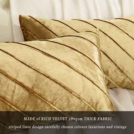 GIGIZAZA Decorative Velvet Pillow Covers 12x20, Set of 2 Gold Sofa Couch Lumbar Throw Pillows Covers Cases, Living Room Square Cushion Accent Stripe Covers