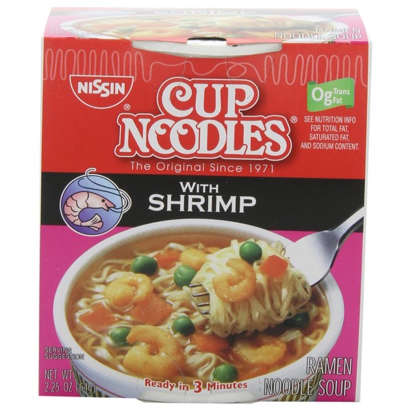 Nissin Cup O'Noodles Ramen Noodle Soup with Shrimp, 2.25-Ounce (Pack of 12)