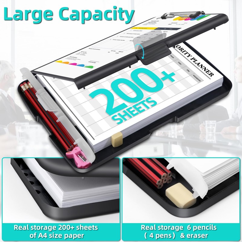 Sunnyclip Clipboard with Storage, Real Hinge Heavy Duty 8.5x11 Clipboards