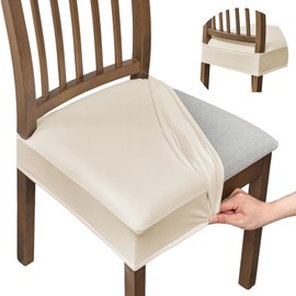 FUANGUI Dining Chair Covers Set of 2, Waterproof PU Leather Stretch Chair Seat Slipcovers Soft Removable Washable Chair Covers Protector, Kitchen Chair Seat Covers Protectors Dining Room, PU-White