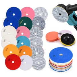 16 pieces 100 mm diamond polishing discs including M14 rubber backing pad wool felt, foam polishing pad, 8 mm piece drill attachment, 50-10000 diamond grinding disc for tiles grinding disc marble