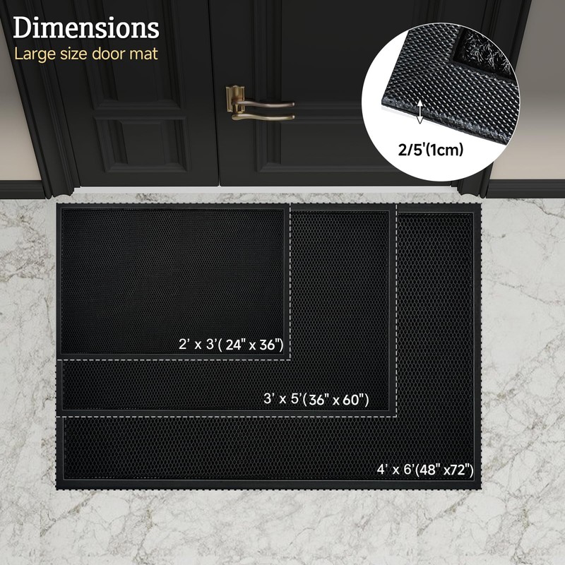 LVETOLS 3'x 5' Elestic Dirt Trapper Doormat with Rubber Backing(Jet