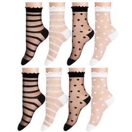 8 Pairs of Ruffle Socks, 4 Models Socks with Ruffles, Women, Transparent Socks, Ruffle Women's Stockings with Ruffles, Lightweight Socks for Summer, Comfortable and Breathable, Universal Size