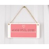 Generic Small Contemporary Pink Wooden Rectangular Hanging Sign - 'Love