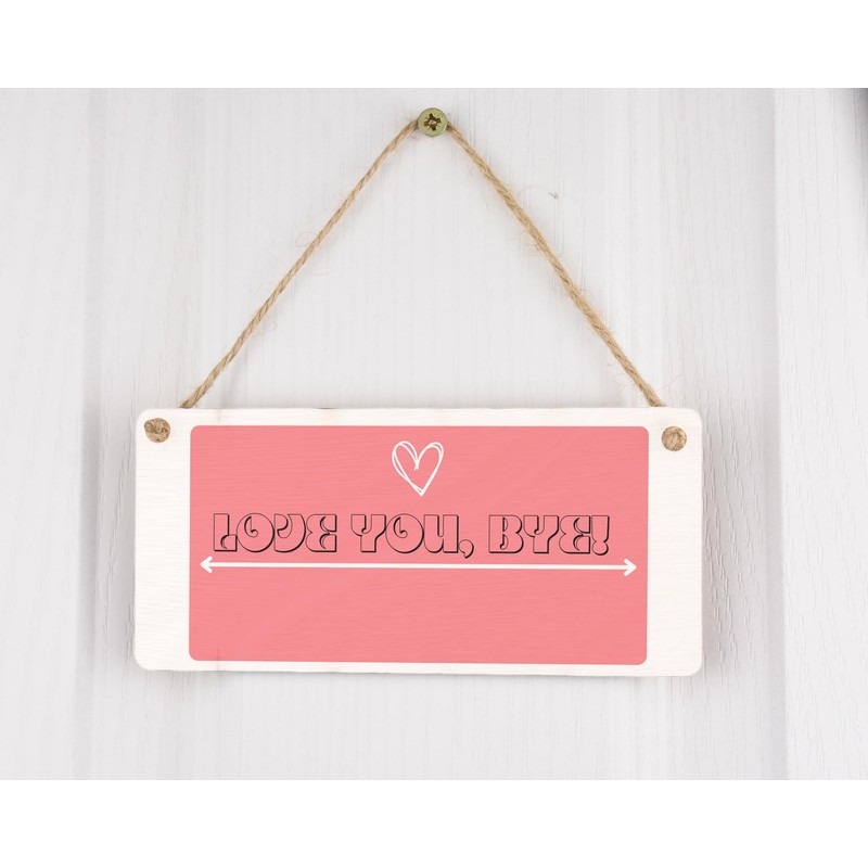 Generic Small Contemporary Pink Wooden Rectangular Hanging Sign - 'Love