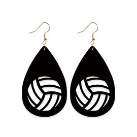 Leather Sports Ball Earring Football Baseball Basketball Rugby Dangle Drop Earring for Women Sports Lover Jewelry-black B
