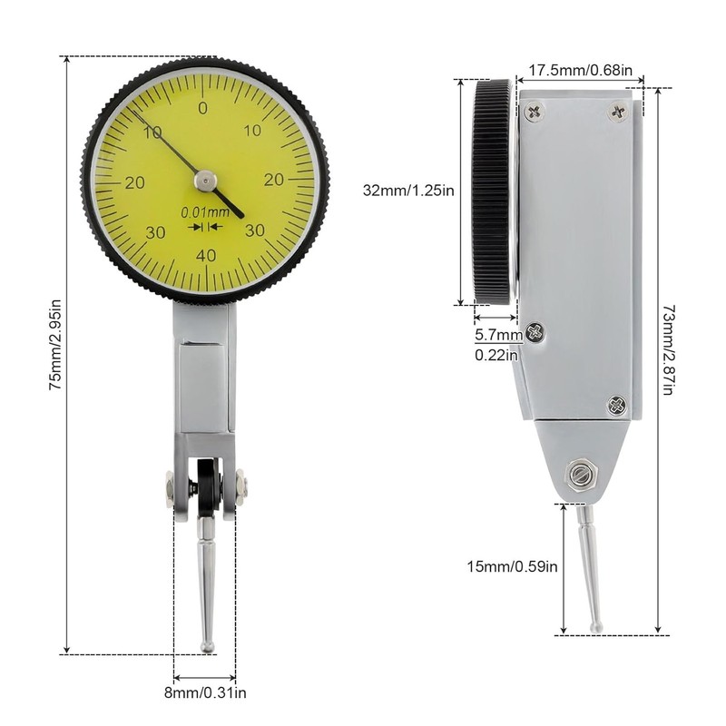 0-0.8mm Dial Test Indicator, 0.01mm High Precision Dovetail Rails Dial