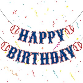 hoeslaw Happy Birthday Baseball Banner, 11.5ft Birthday Decorations with Navy Blue Red White Accents, Create Enthusiasts Festive Atmosphere for Boy Adult Baseball Themed Celebration Party