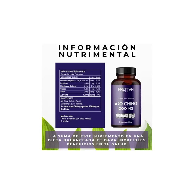 Ajo Chino Suplemento Alimenticio 500mg 90 Capsulas Prettan