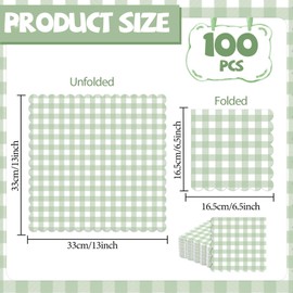 100Pcs 6.5 x 6.5inch Sage Green Plaid Party Napkins Disposable Gingham Checkered Scalloped Paper Napkins Sage Green and White Party Decorations for Dinner Wedding Birthday Picnic Baby Bridal Shower