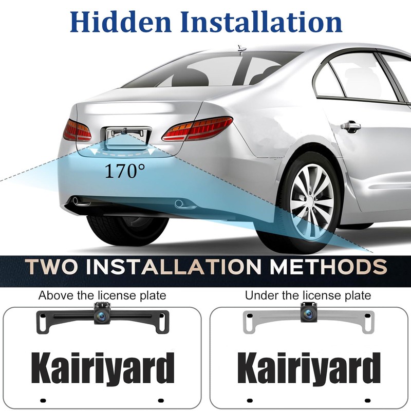 Kairiyard License Plate Backup Camera with 5in Monitor, 170 Degree