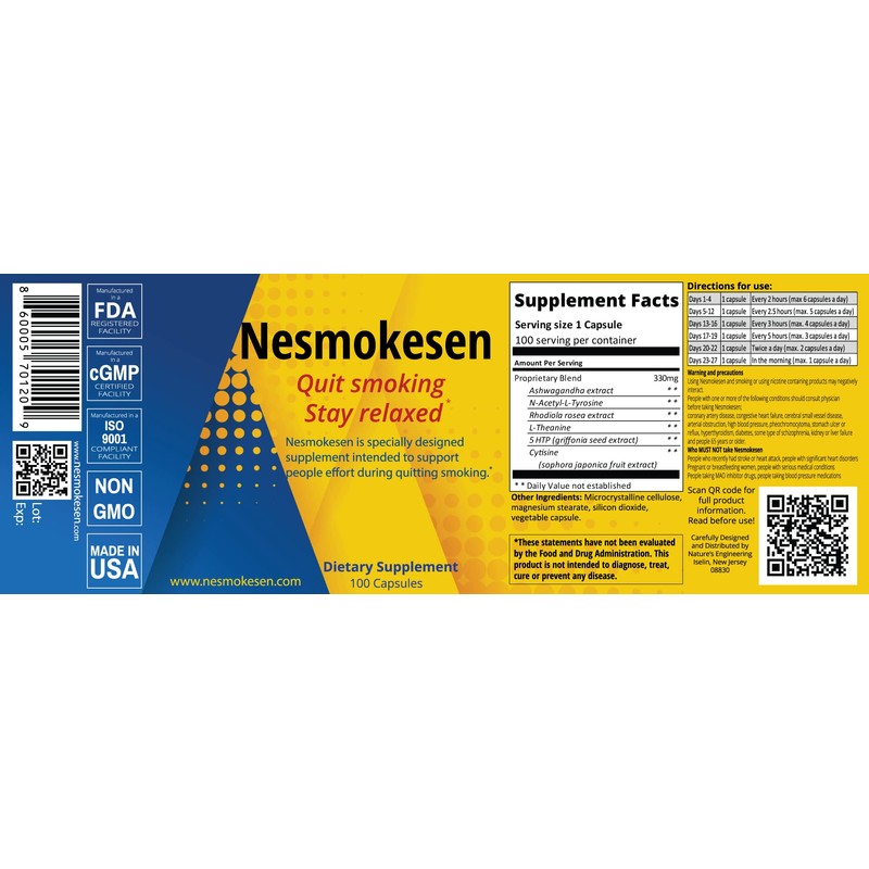 Nesmokesen - Quit Smoking Stay Relaxed, (100 Capsules / 27