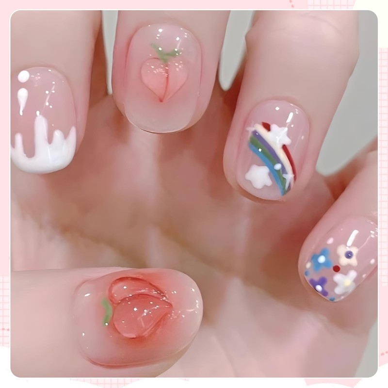 FunnAura 48 PCS Stick on Nails for Kids, False Press