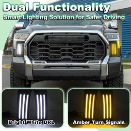 Front Bumper Grill Lights for 2022-2025 Toyota Tundra LED DRL Headlights with Daytime Running Lights and Amber Turn Signals, Plastic Vent Trim Cover Panel (Sport Style)