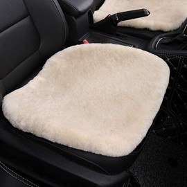 OGLAND Fluffy Genuine Sheepskin Car Seat Cover for Auto Fuzzy Interior Accessories Cushion with Soft Wool Natural Fur Non-Slip (Pearl, Front20*20Inch)