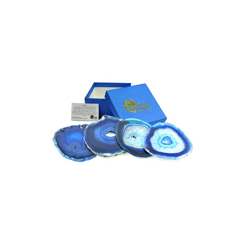 Genuine Blue Agate Coasters - Set of 4 Gift Boxed