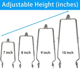 HOKIMEEN Lamp Shade Harp Holder for Spider Lampshade,7/8/9/10 Inch Height Adjustable,3/8" Standard Saddle,E14/E26/E27 Light Base UNO Fitter Adapter Converter,Lamp Kit and Parts,Lamp Harp (Silver)