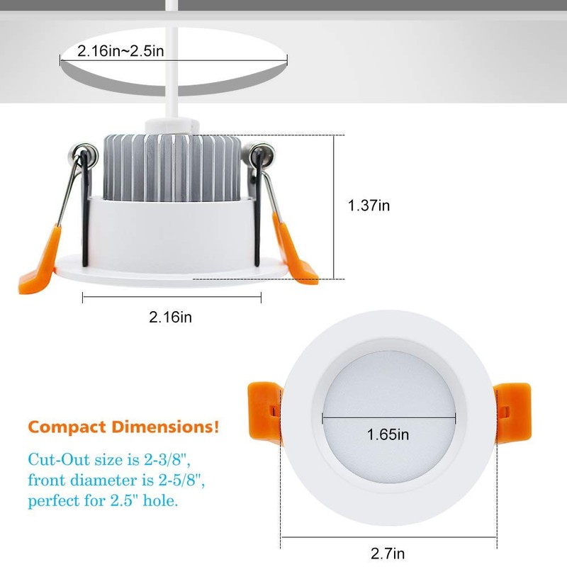 2 Inch LED Downlight, Recessed Lighting Dimmable Ceiling Light, 3W,