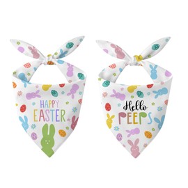 2 Pack Easter Dog Bandanas, Happy Easter Bunny and Egg Print Pet Scarf, Hello Peeps Dog Bandana for Small Medium Dogs, Festive Pet Costumes Accessories