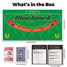 Double Sided Poker Mat 36”x72”Blackjack Table Topper, Casino Felt Cover, Texas Hold'em Cloth, Blackjack & Texas Hold'em Games Set for Playing Cards and Parties With 2 Decks of Cards and Instructions