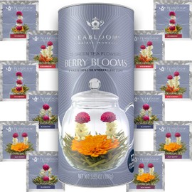 Teabloom Berry Tés florecientes – 12 variados, deliciosos tés florecientes de bayas – Ingredientes frescos, seleccionados a mano – Té verde premium + arándano, arándano, bayas de acai y fresa