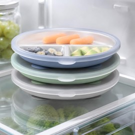 Bakpoco Stainless Steel Suction Plates with Lids for Toddlers & Babies, 9" Divided Kids Plates for 18M-5Y, Kid Growth Family Eating Essentials, 3-Pack