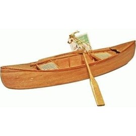 Hand-Crafted Wooden Canoe with Caneseat, Miniature Replica 11-inch
