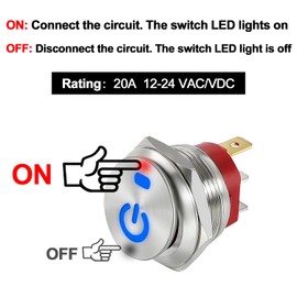 Fyimxsc 3 Pack ON Off Round Rocker Switches with Wire Socket 3 Pin 12V AC/DC 20A Blue LED 22mm Mounting Hole Stainless Steel Mini Circle Toggle Switch Power Symbol 24Volt SPST for Car RV Auto (Blue)