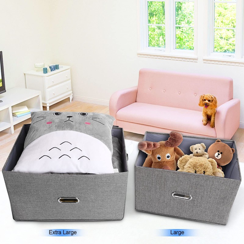 Valease Large Linen Fabric Foldable Storage Bins with Removable Lid