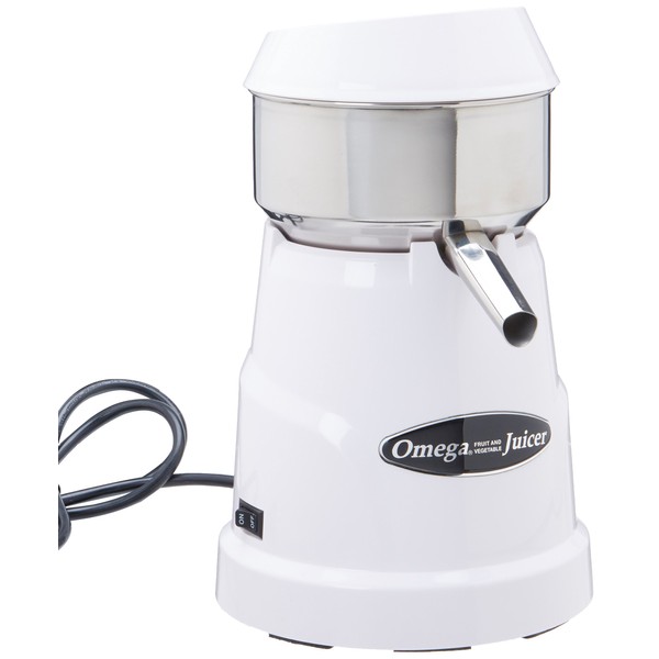 Omega C-10W Professional Citrus Juicer Features 3 Juice Cones for All Citrus Sizes 150 Rotations Per Minute Surgical Steel Bowl and Pulp Strainer with Non-Slip Feet, White
