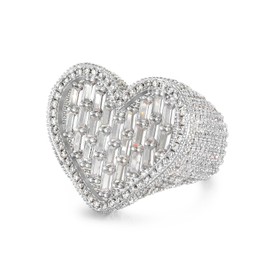 Lulu Mel Iced Out Baguette Cz Diamond Heart Ring Jewelry, All Match Bling Bling Dainty Gold Pinky Ring Party Rose Gold Love Girl Women Luxury Gift(Silver, 7)