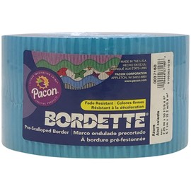 PACON Bordette Scalloped Decorative Border P37164, 2-1/4" x 50', Azure, 1 Roll