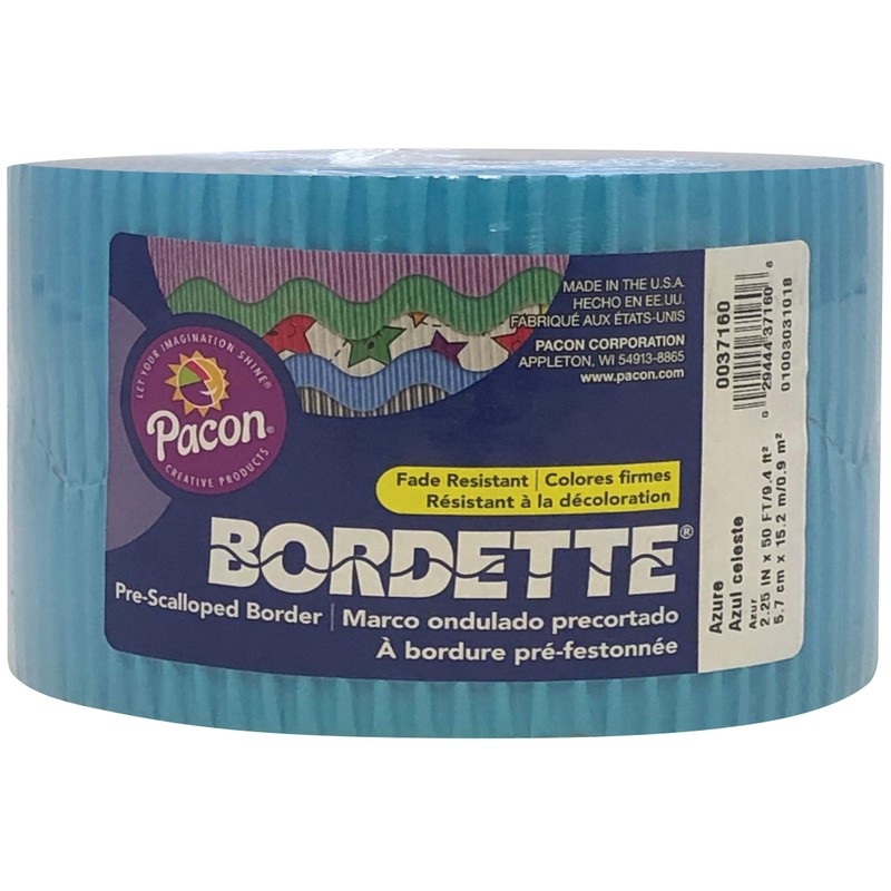 PACON Bordette Scalloped Decorative Border P37164, 2-1/4" x 50', Azure,