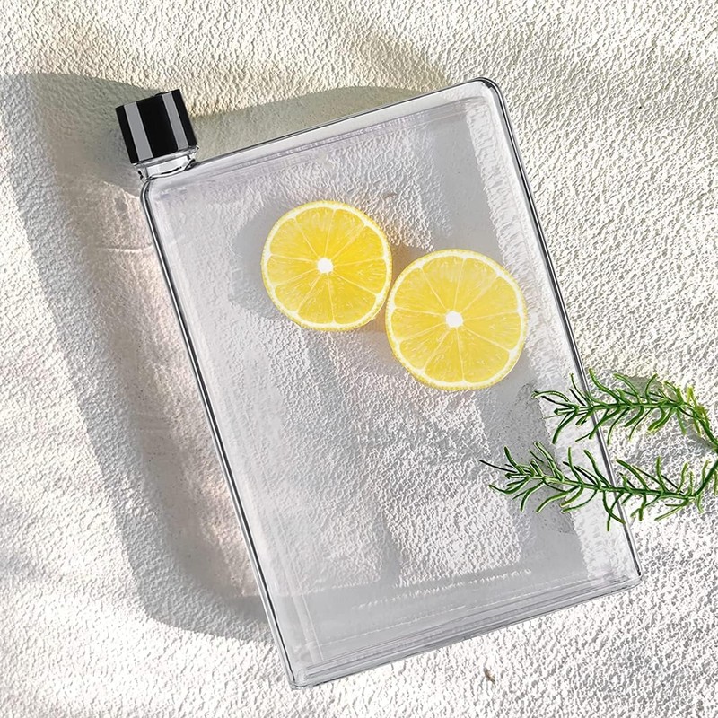 Flat Drink Cold Water Bottle, Reusable Slim A6 Bottle, Portable